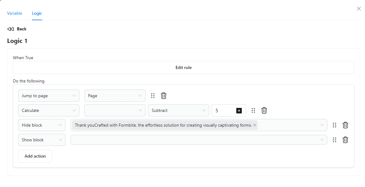 Conditional logic builder with nested groups